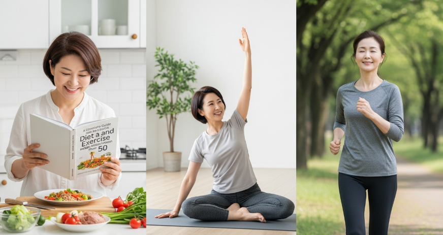 50대 중년 식단관리 &amp;운동하는 AI 사진(이미지FX)