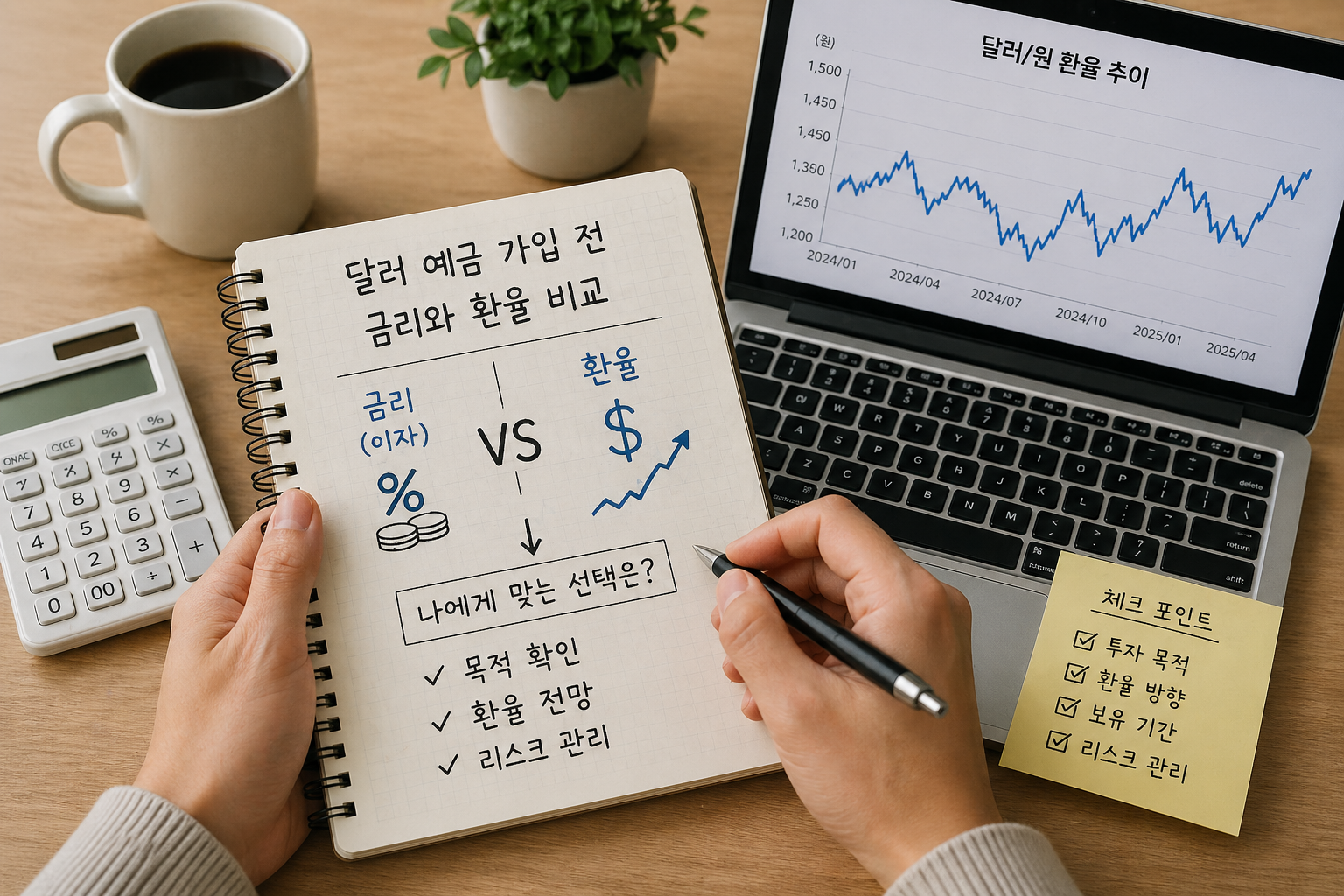 달러 예금 가입 전 금리와 환율을 비교하는 금융 점검 이미지