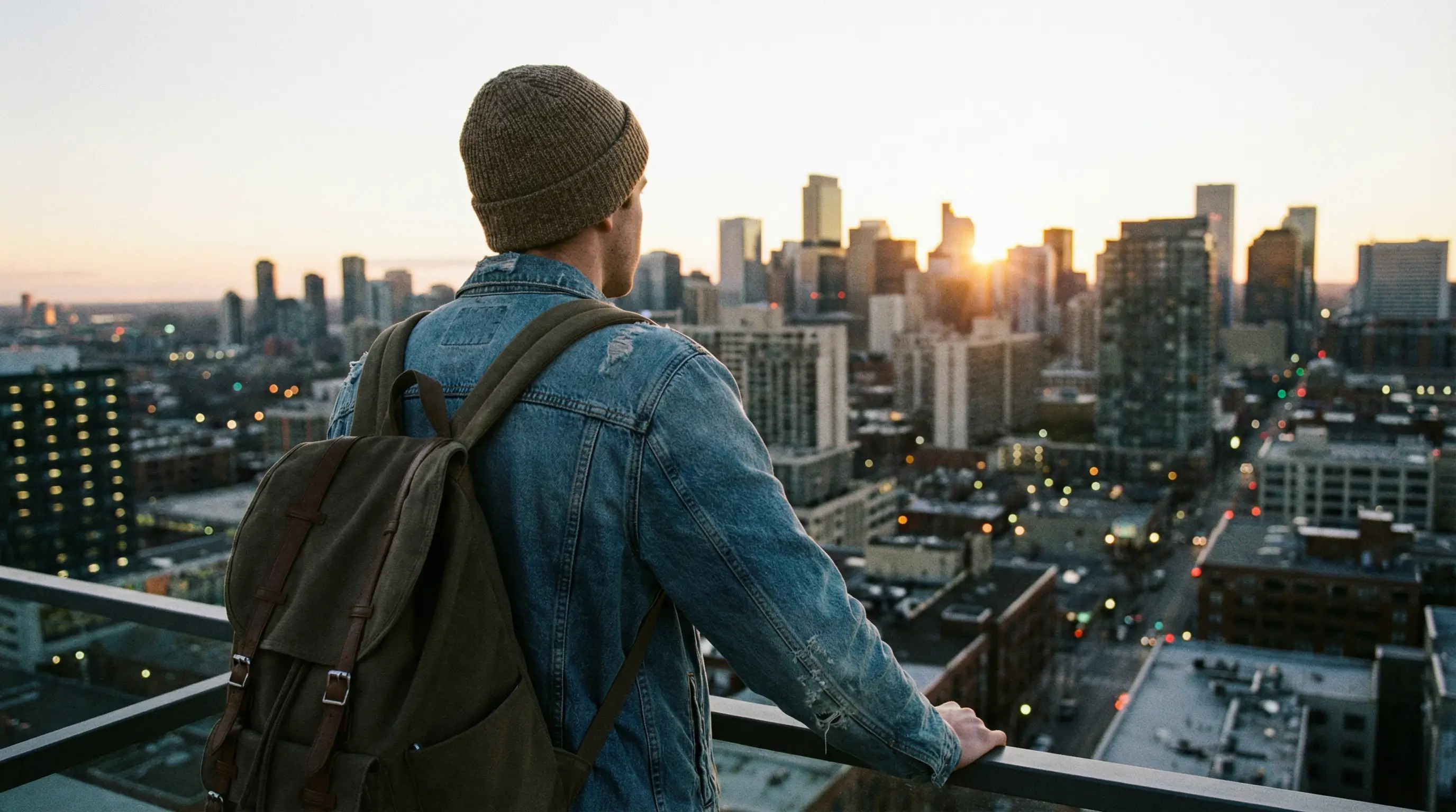 홀로서기를 준비하며 도시를 바라보는 자립 준비 청년의 결의에 찬 뒷모습