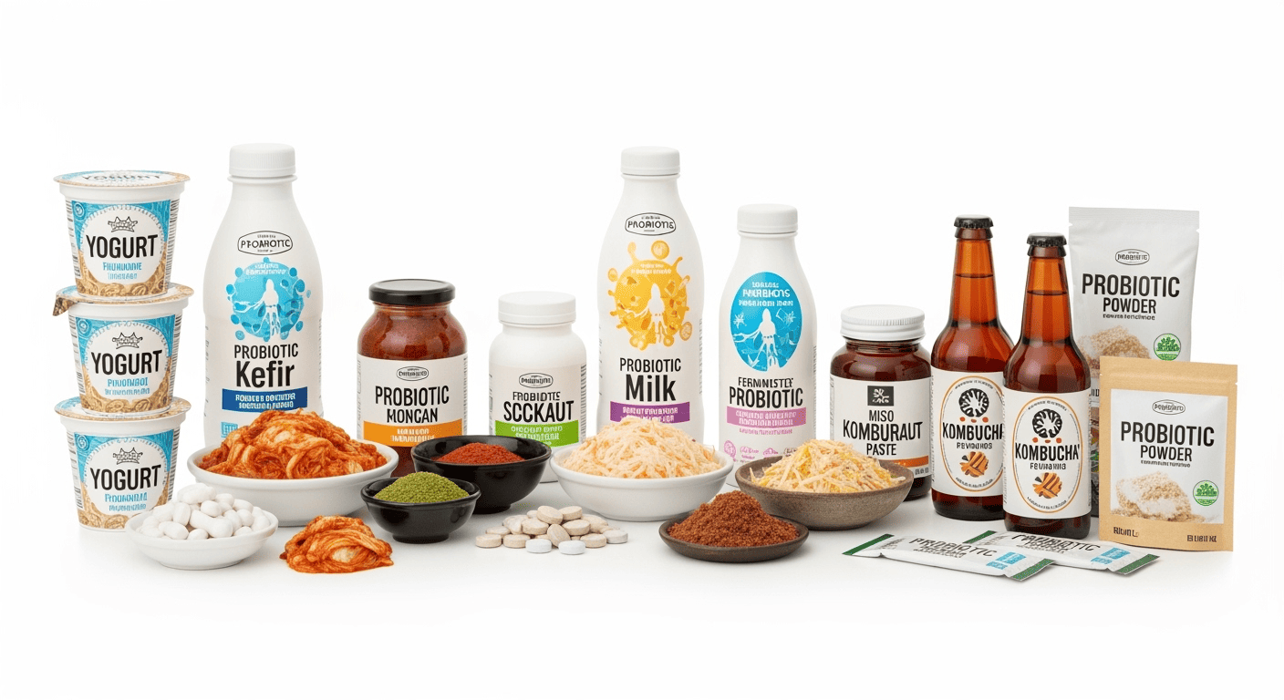 시중에서 판매되는 다양한 형태의 유산균 제품