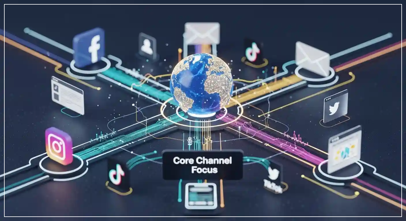 <img src="digital_marketing_channel_core_focus_resource_allocation.webp" alt="디지털 마케팅 채널 운영 전략을 핵심 채널 집중과 리소스 배분 알고리즘으로 표현하여 고객 경험의 일관성과 만족을 강조하는 이미지 입니다">