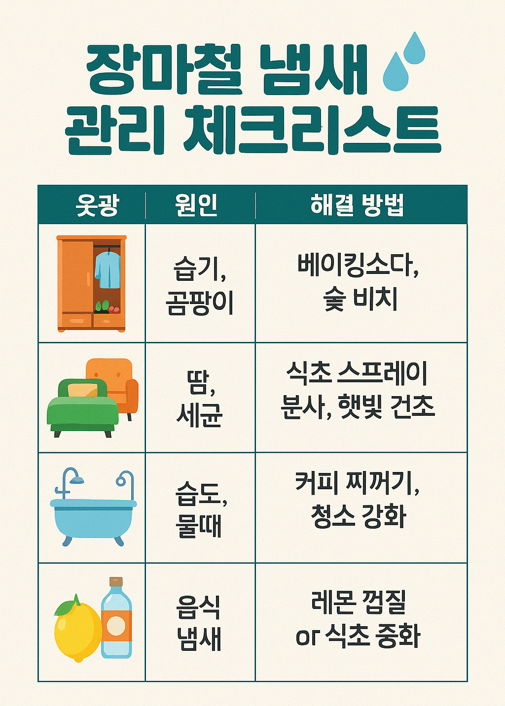 장마철 냄새 관리 체크리스트