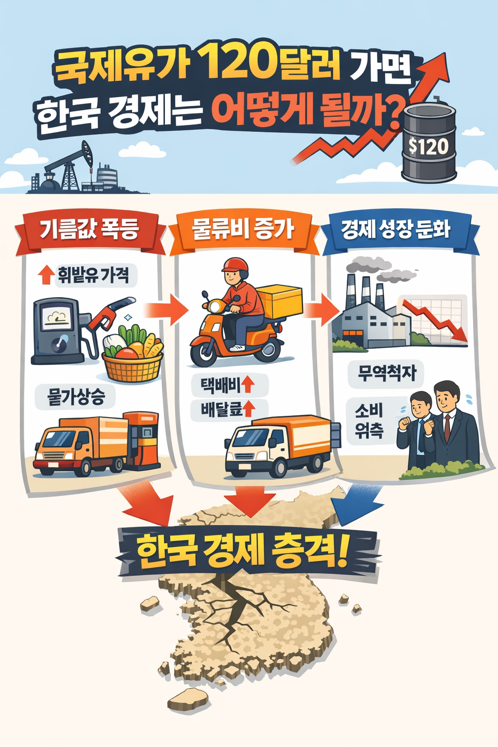 국제유가 120달러 현실되면 한국 경제에 벌어지는 일