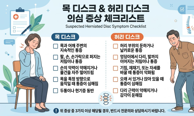 체크리스트 형태로 정리한 디스크 손상 의심 증상 목록