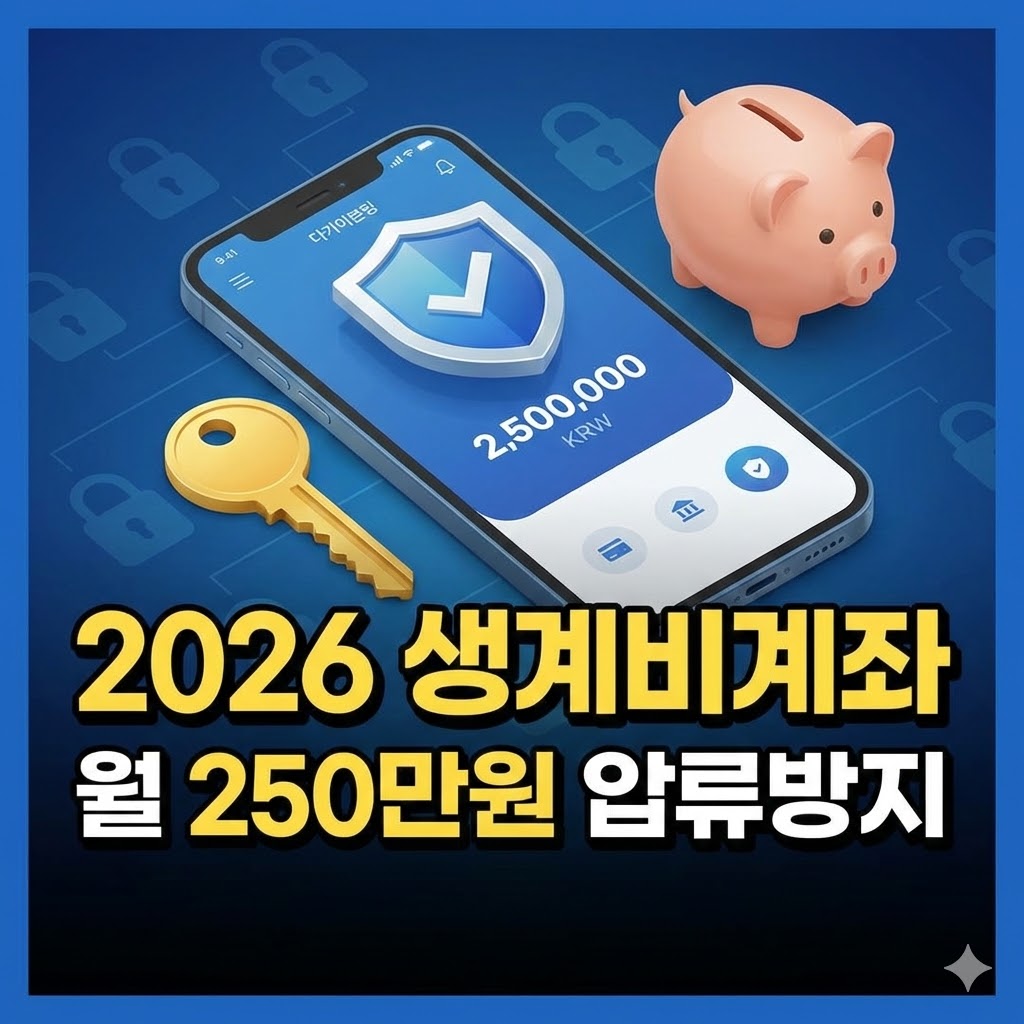 2026년 2월 시행되는 월 250만 원 압류방지 생계비계좌 제도 안내 이미지.