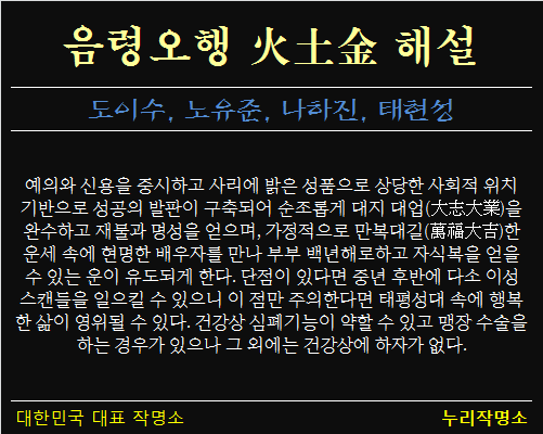 음령오행-화토금-해설