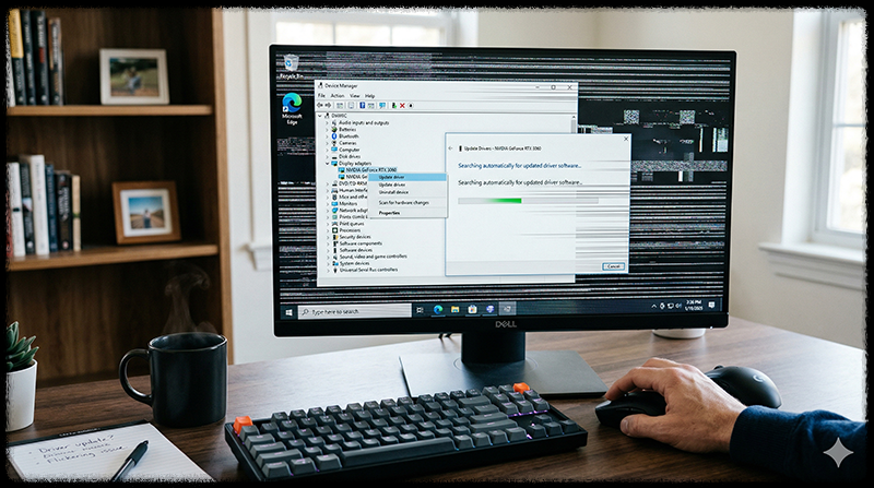 그래픽 드라이버 오류로 화면이 불안정한 모습