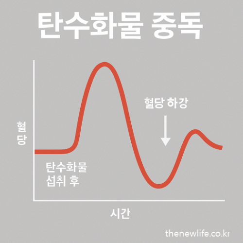 탄수화물 섭취 후 급격한 혈당 상승과 하강을 보여주는 그래프