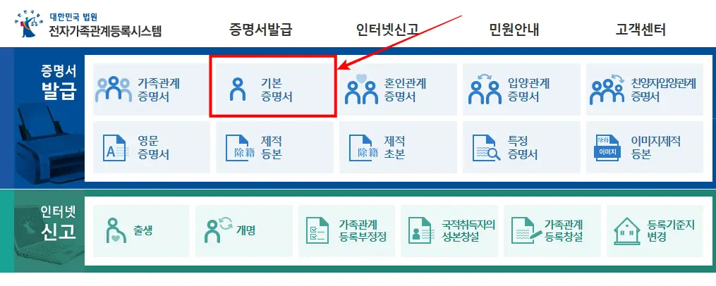 출생신고서-열람-기본증명서-전자가족관계등록시스템
