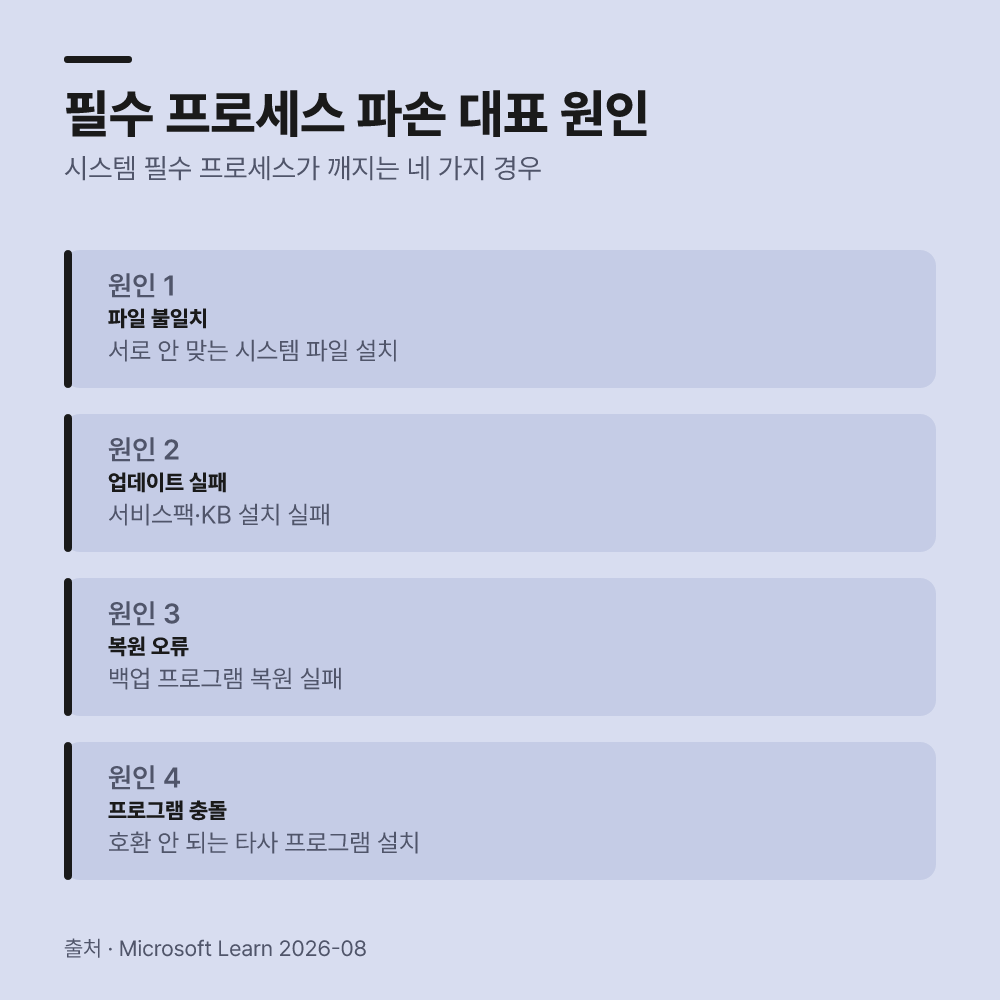 시스템 필수 프로세스 파손의 대표적 원인