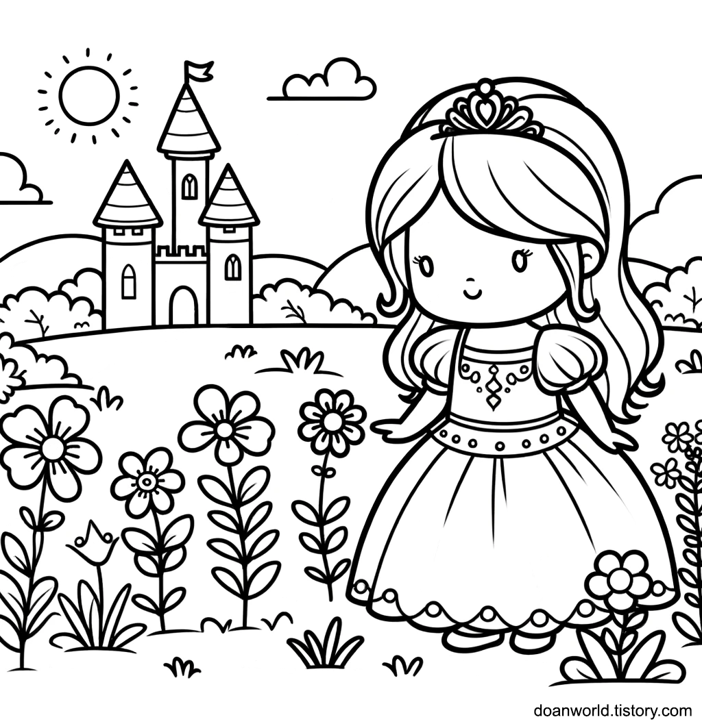 꽃 공주 궁전 봄 색칠공부
