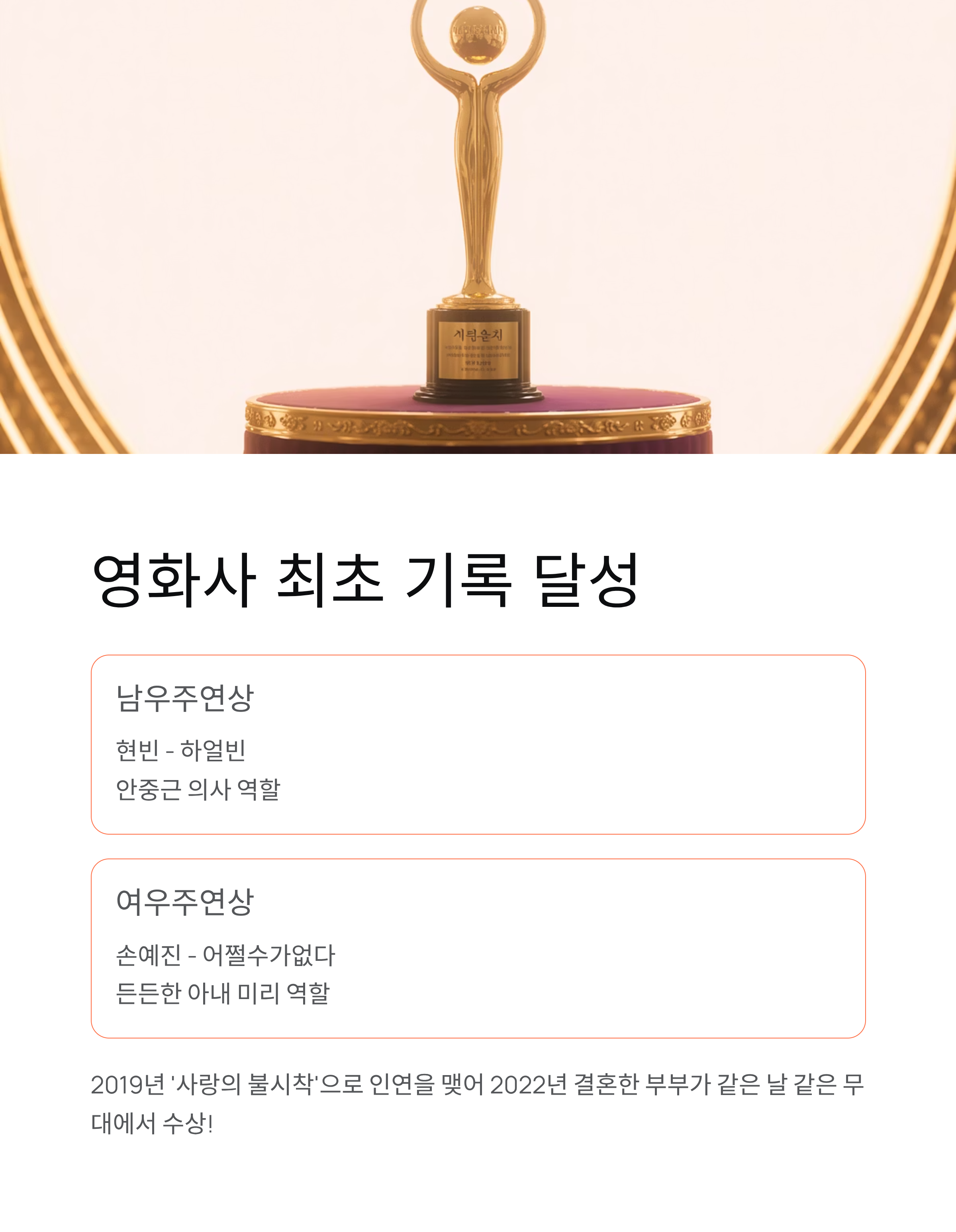 청룡영화상, 현빈·손예진 부부 동시 주연상 수상! 영화사 최초 기록