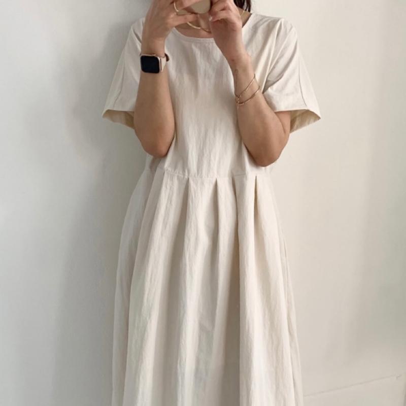 153cm 키작녀원피스 박시 주름 반팔 원피스 맘룩 2color