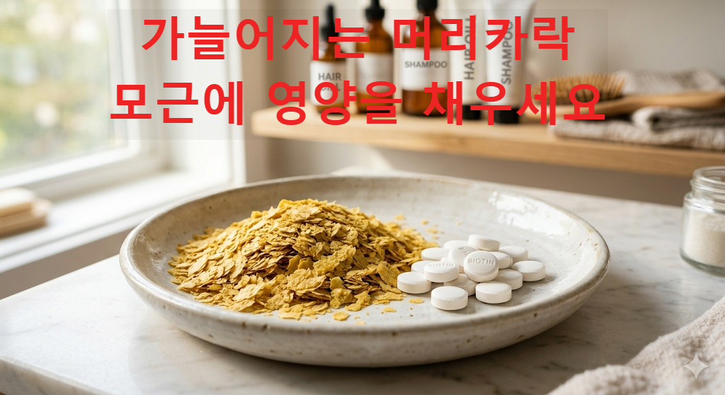 모발 건강을 돕는 비오틴 영양제와 맥주효모 이미지