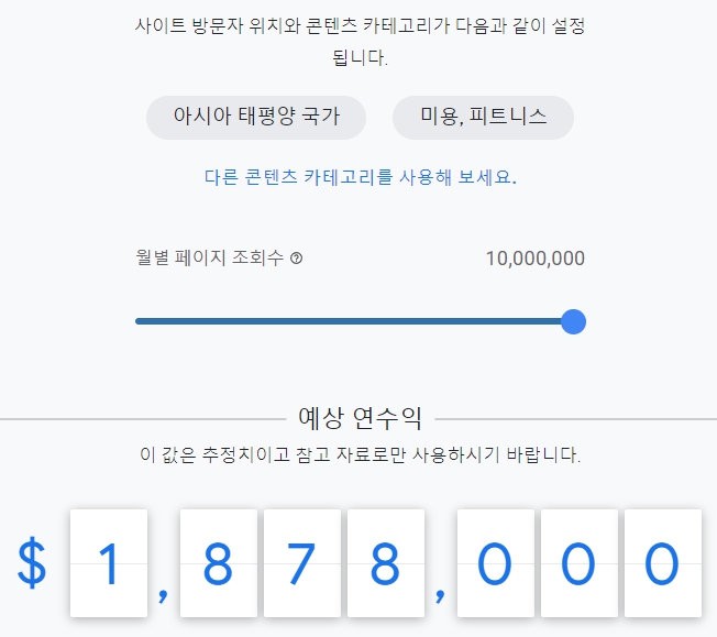 미용 피트니스 콘텐츠 구글 애드센스 예상 연 수익