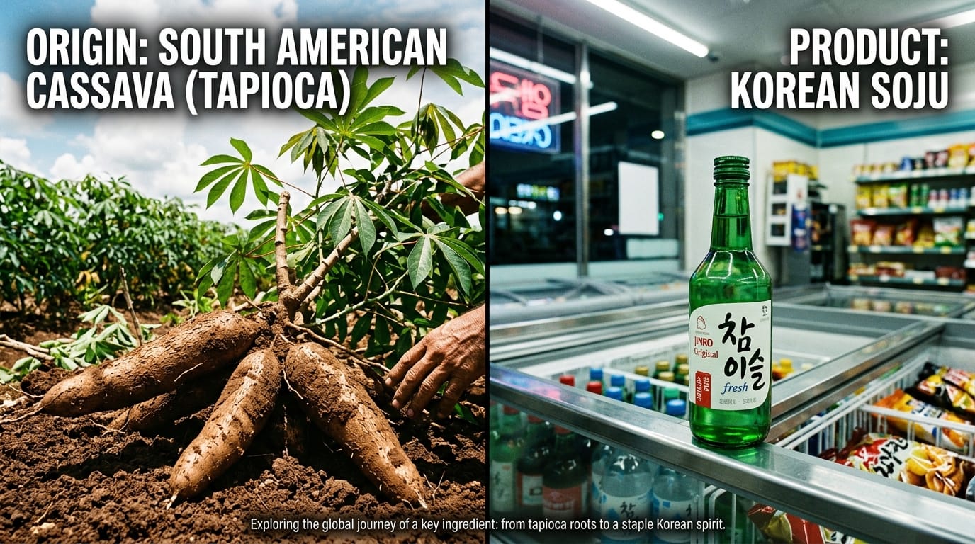 소주 원료 타피오카 카사바와 한국 소주 원액의 연관성 비교 이미지