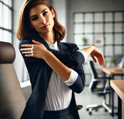 사무실에서 스트레칭 하는 여성