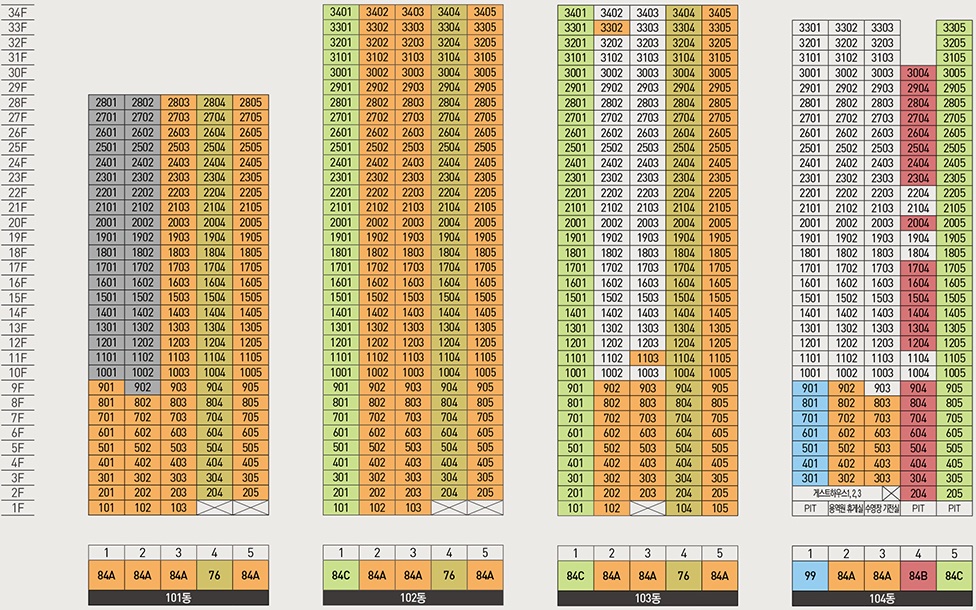둔산 자이 아이파크 동･호수 층별 배치도-1