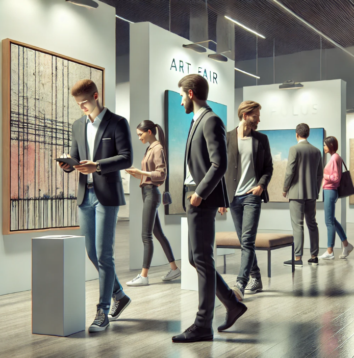 아트페어를 관람하는 사람들의 모습입니다.