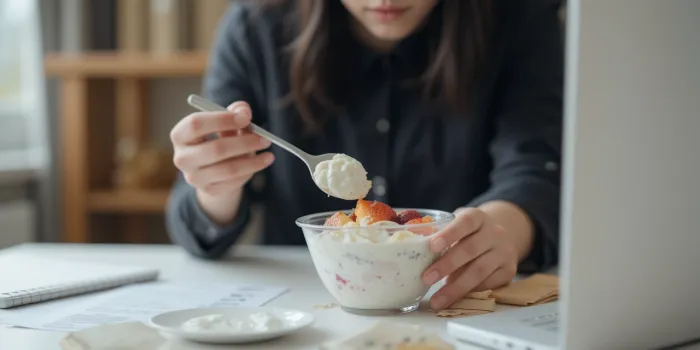 다이어트 음식으로 그릭요거트를 먹는 여성