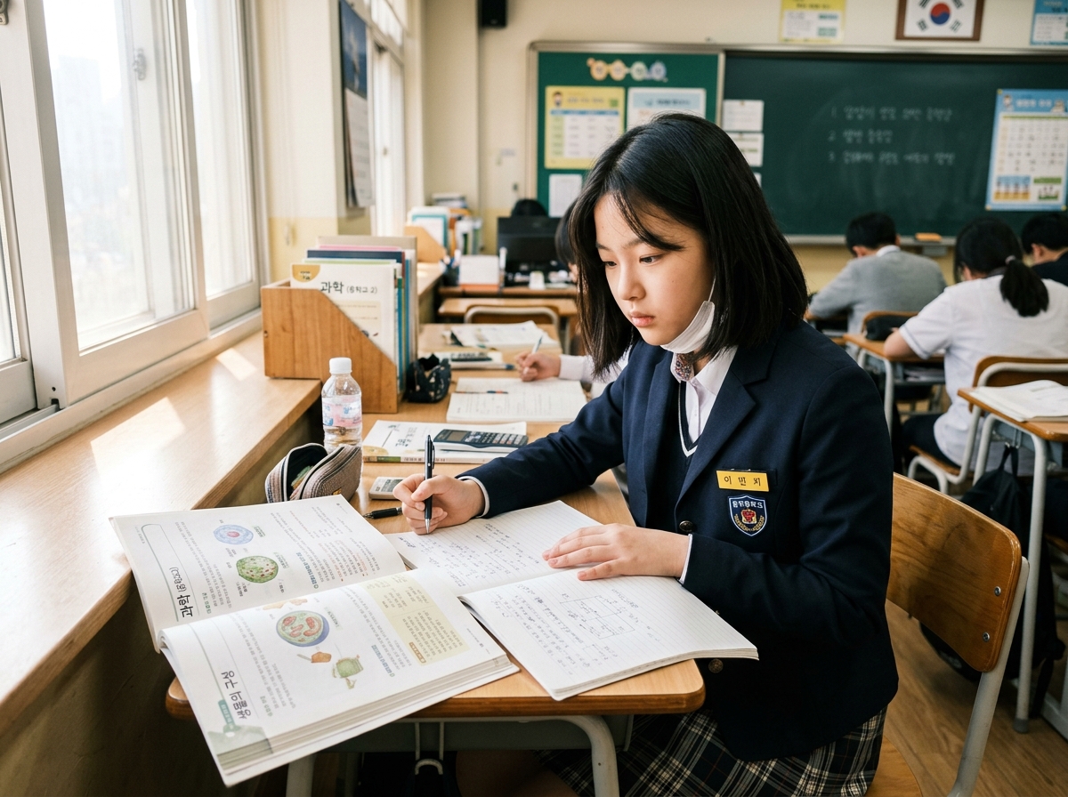 과학 교과서를 보며 학습 목표를 설정하는 학생