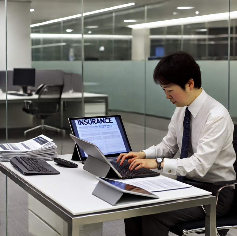보험 보고서를 제출하는 사무직 근로자의 모습.
