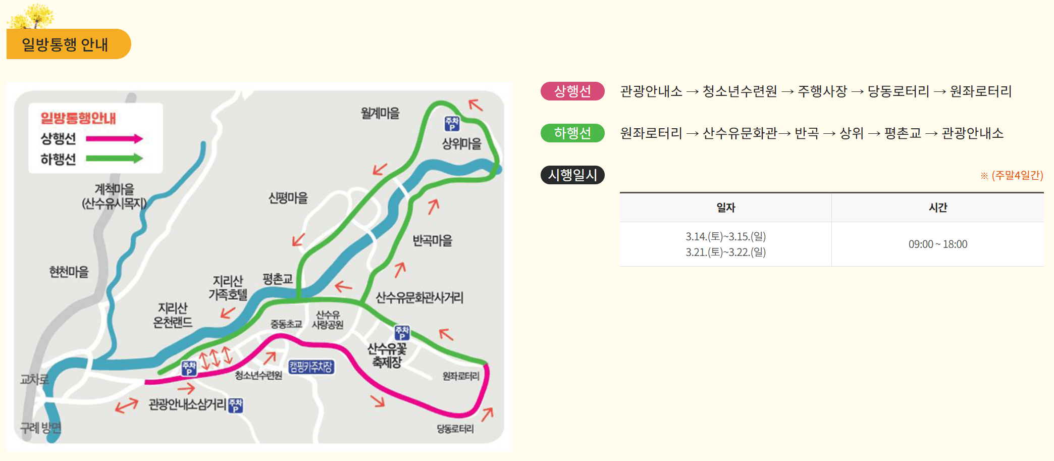 구례 산수유 축제 일정, 주차, 주변 여행지 안내