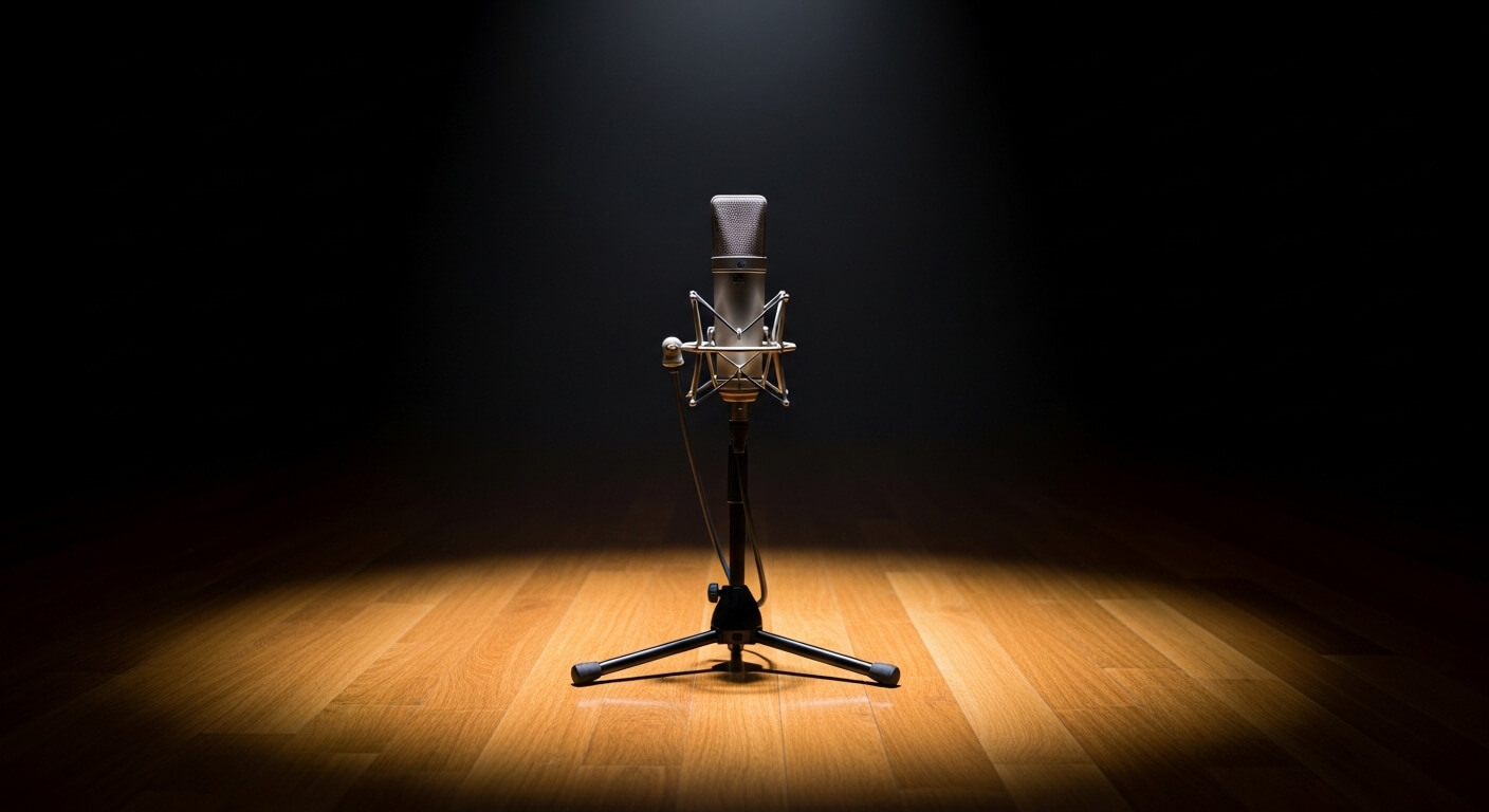 무대 위에 놓인 스탠드 마이크