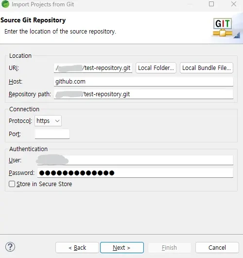 원격 리포지토리 주소 입력
