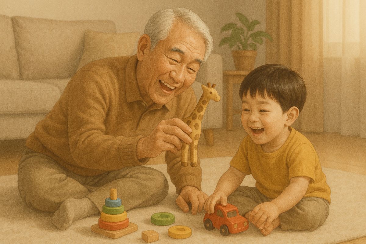 손주와 노는 할아버지 이미지