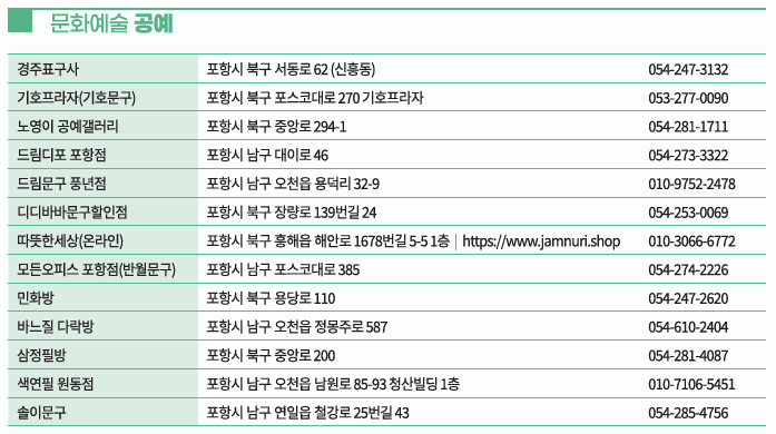 문화누리카드 포항 가맹점