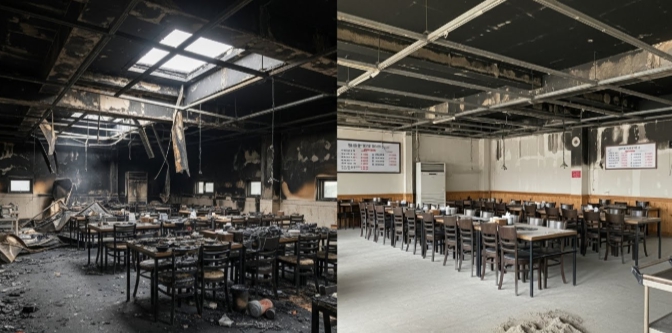 부여 식당 화재 청소 전후