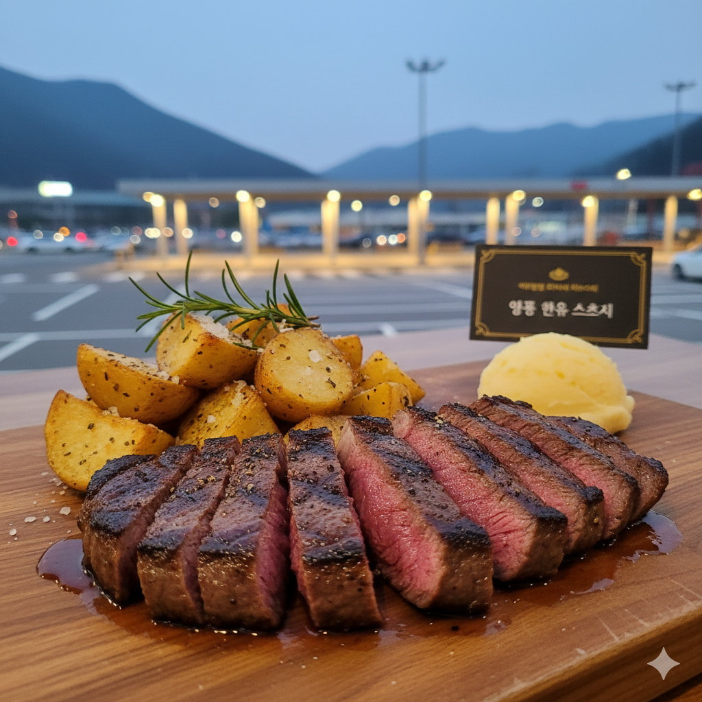 횡성 한우를 활용한 휴게소 스테이크와 감자 요리