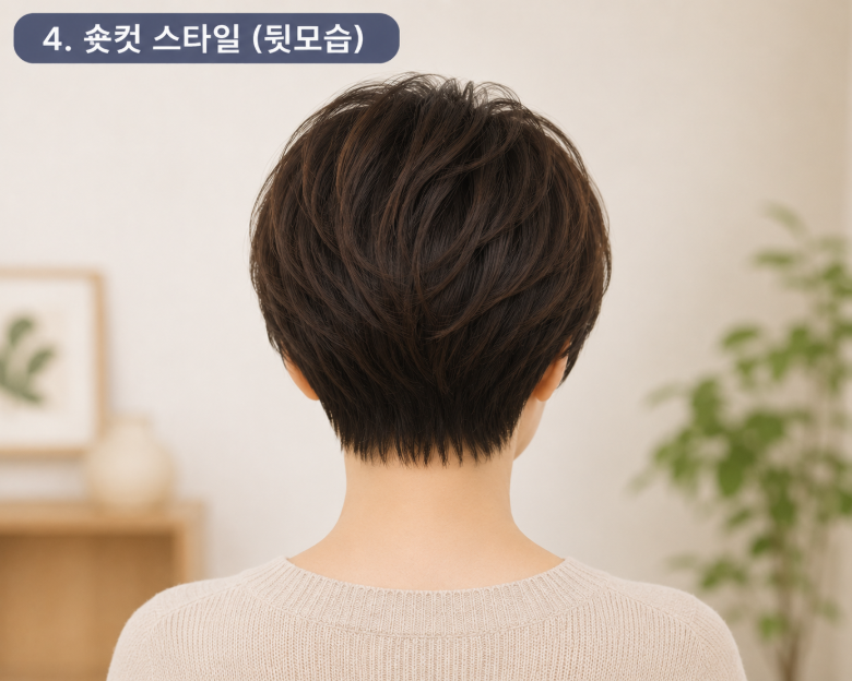 숏컷 헤어스타일 뒷모습 여성