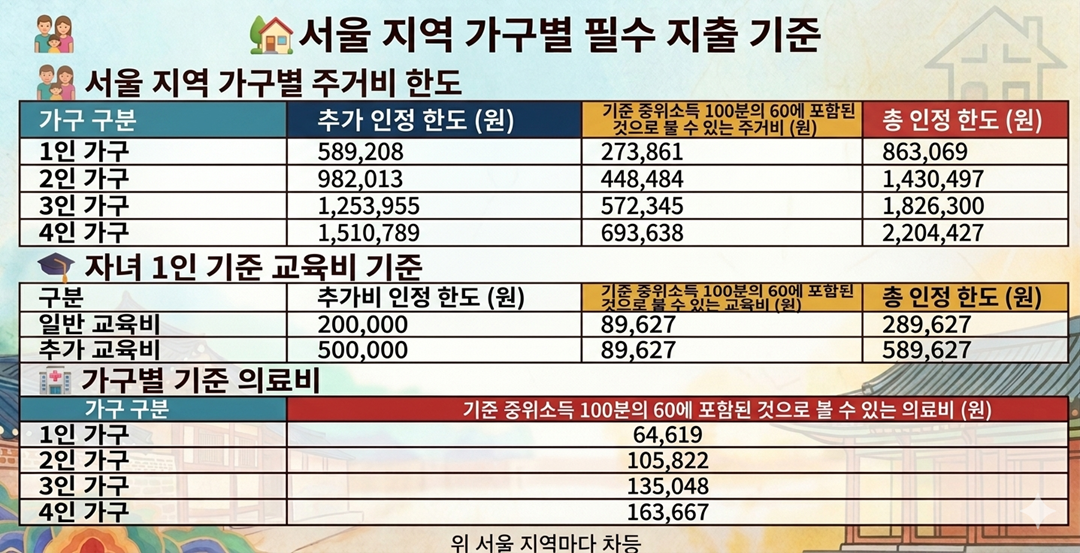 추가 생계비 인정 한도