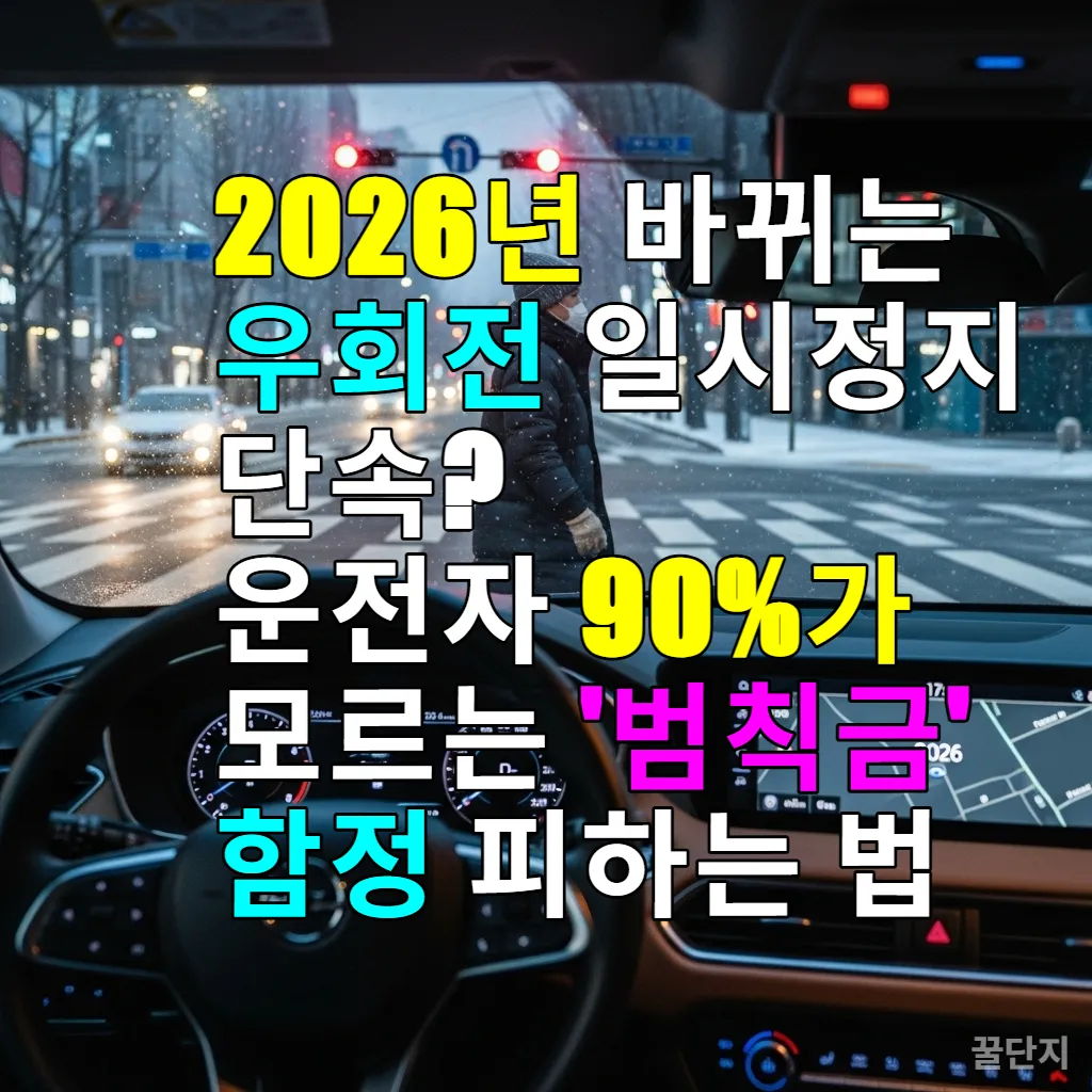 2026년 서울 도심에서 우회전 신호등 적색 신호를 보고 정지한 차량 운전석 시점