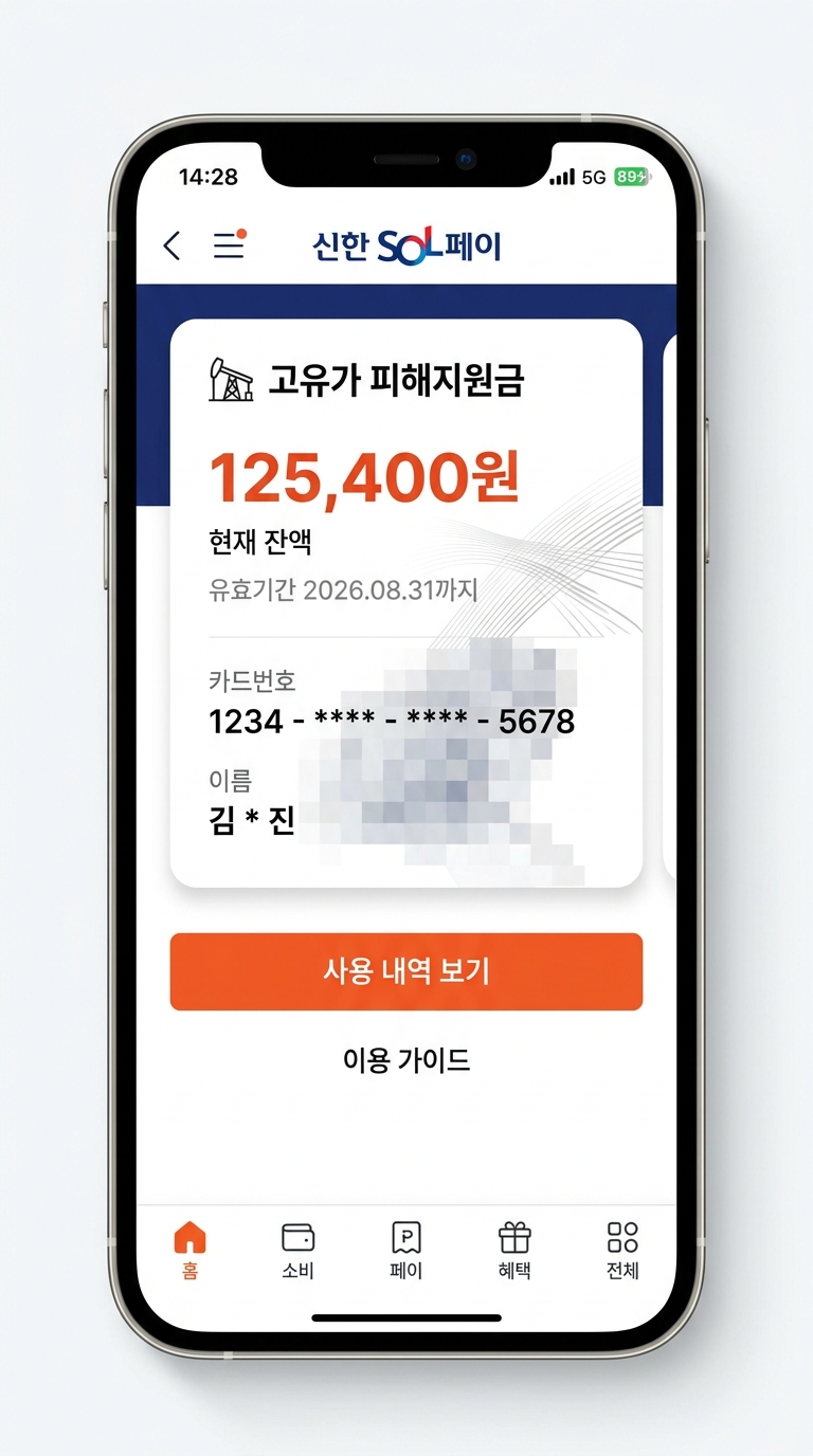 카드사 앱을 통해 고유가 피해지원금 남은 잔액을 실시간으로 확인하는 화면 캡처