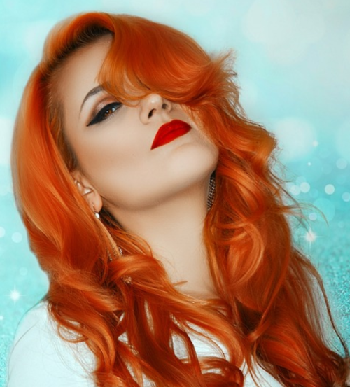 여자 염색 오렌지 브라운 밝은 색상