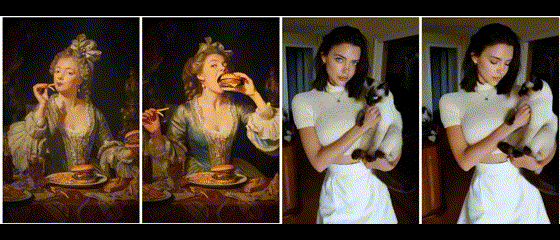 FramePack으로 생성한 5초 영상 예시, 왼쪽은 원본 이미지 오른쪽은 생성된 영상