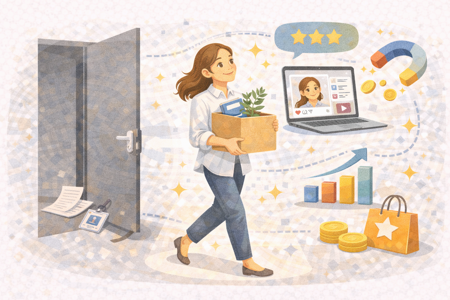 퇴사 후 브랜딩 시작하는 장면 일러스트