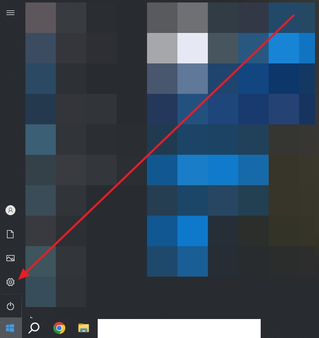 시작 메뉴의 설정 톱니바퀴 아이콘
