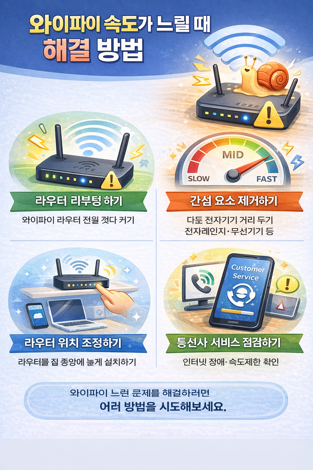 와이파이 속도가 느릴 때 해결 방법