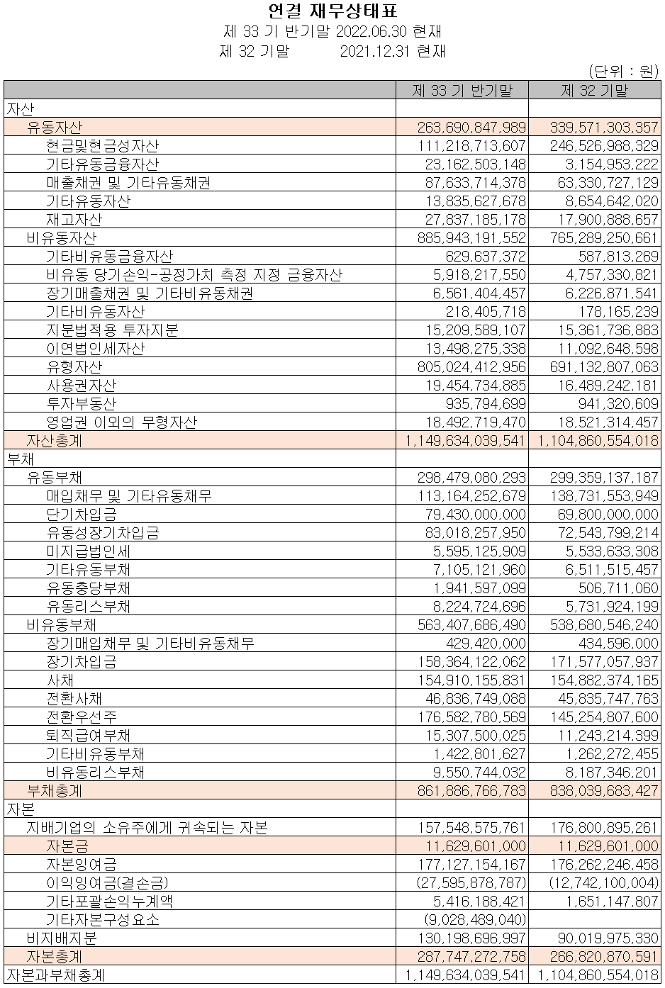 네패스 - 재무상태표
