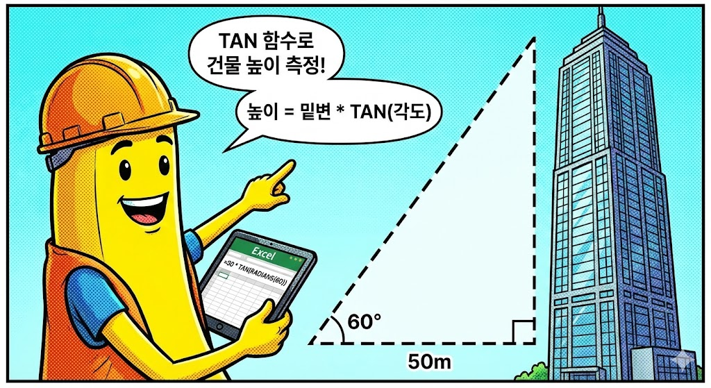 SIN, COS, TAN: 엑셀로 삼각비 구하고 직각삼각형 높이 계산하기