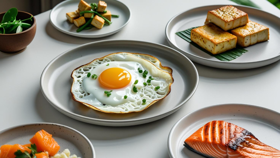 계란·두부·생선 등 단백질 위주의 접시를 메인으로 배치해 탄수보다 먼저 섭취하는 모습