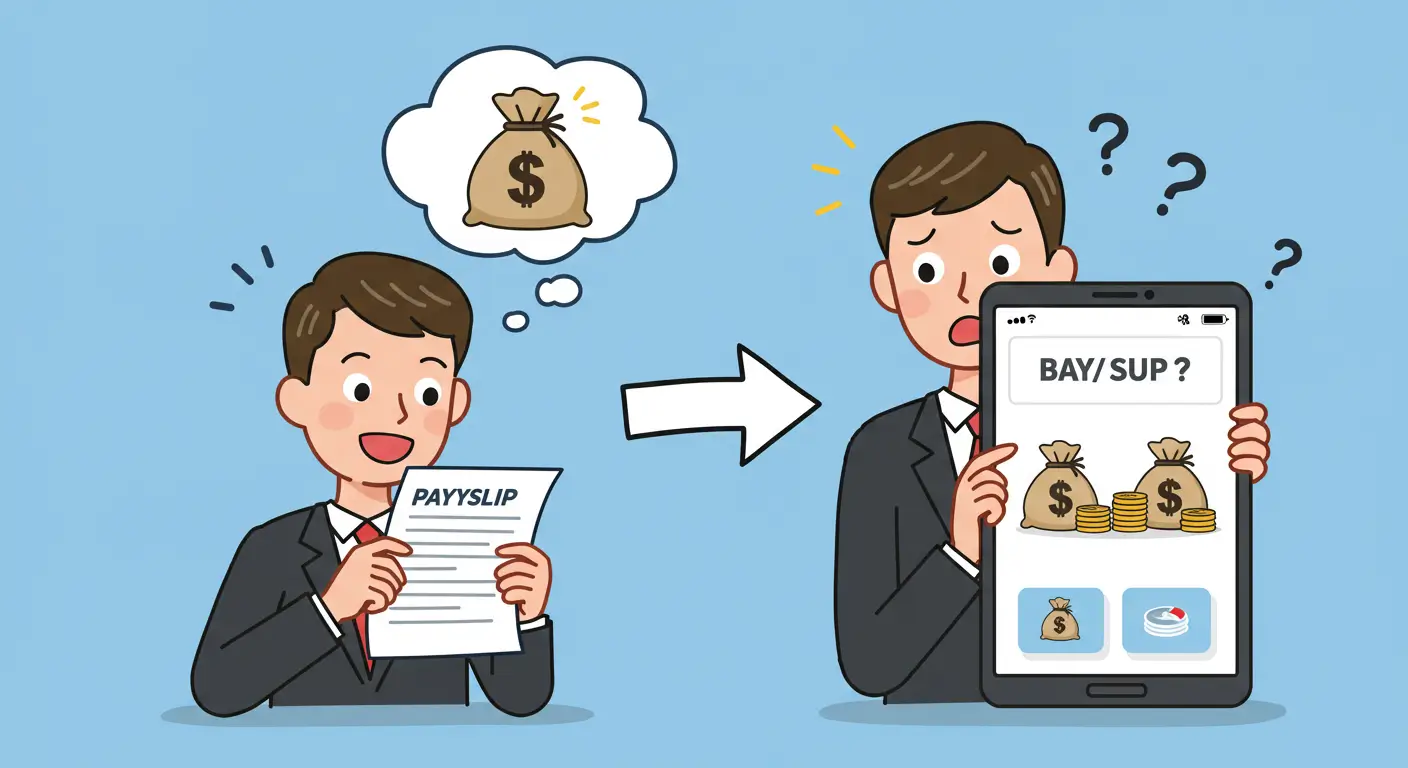 월급 명세서의 세전 금액과 실제 통장에 입금된 세후 실수령액의 차이에 놀라는 사회초년생