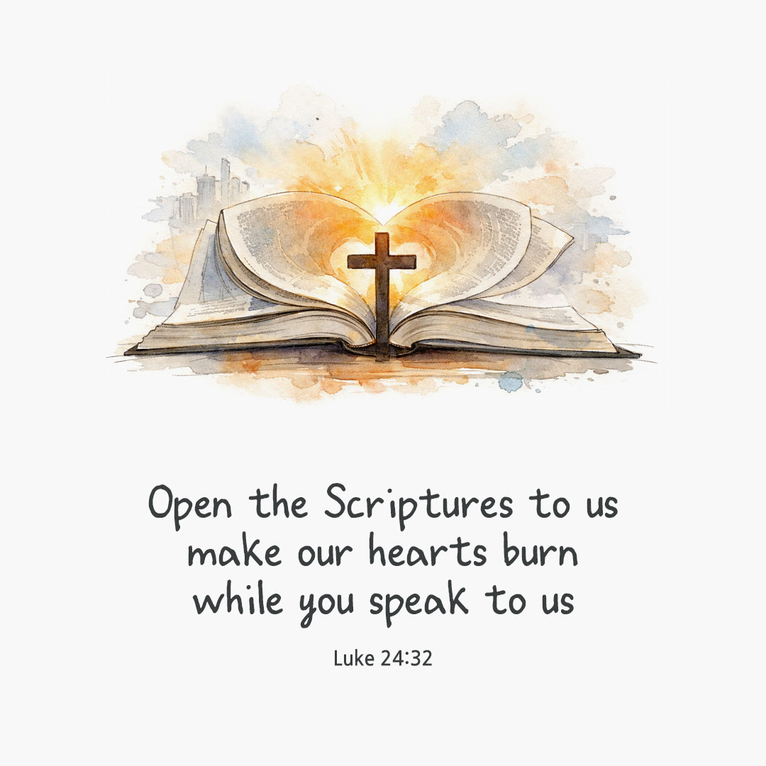 Today's Bible verse card Luke 24:32 scripture image