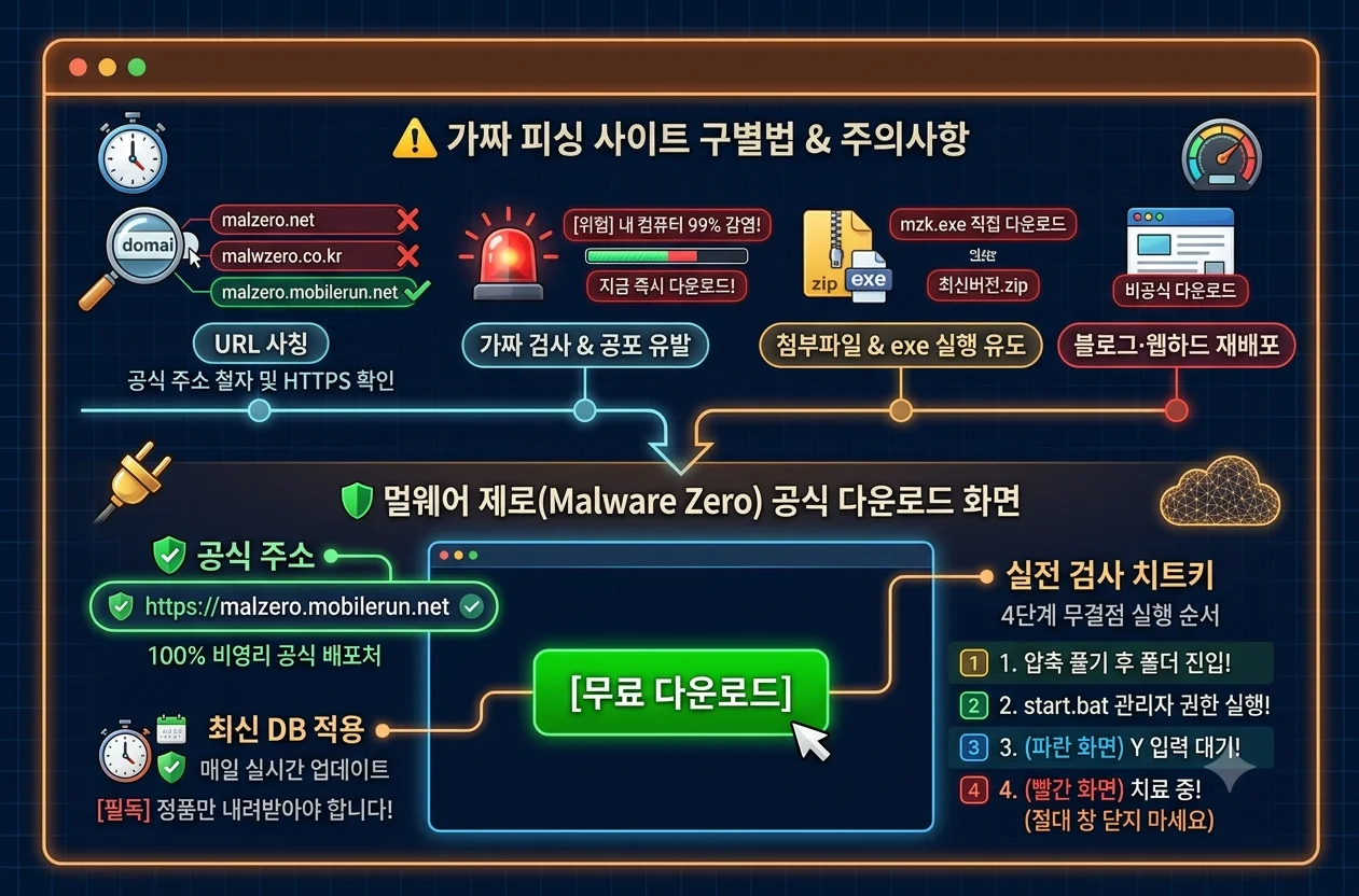 멀웨어 제로 공식 홈페이지 무료 다운로드 및 압축 해제 폴더 화면