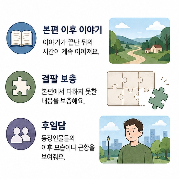 에필로그가 본편 이후의 이야기와 결말을 보충하는 후일담임을 설명한 이미지
