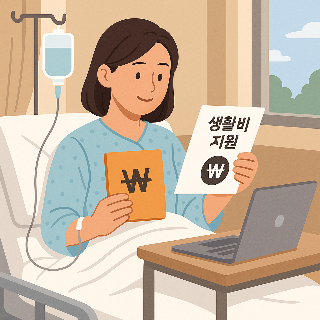 입원 중 생활비 지원을 받는 여성 근로자